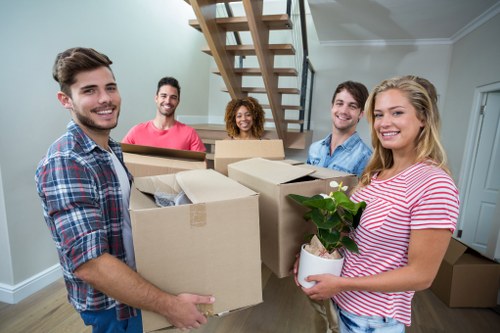 Moving boxes and apartment entry for flat removals in Battersea
